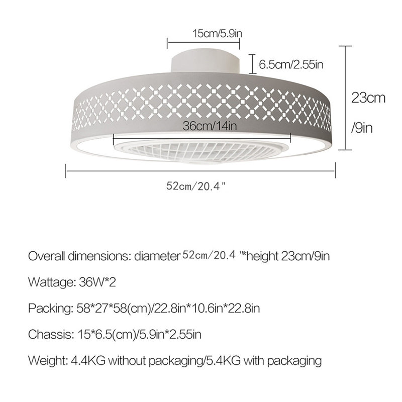 Dossiv 20.4" Semi Flush Mount Invisible LED Dimmable Ceiling Fan with Remote Control
