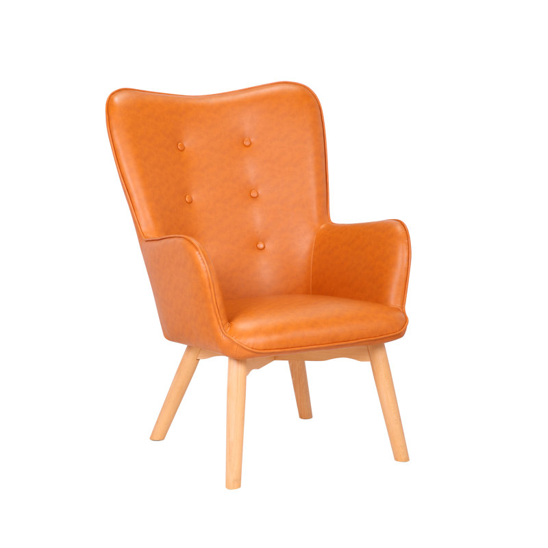 Chillicothe Upholstered Wingback Chair, Brown Faux Leather