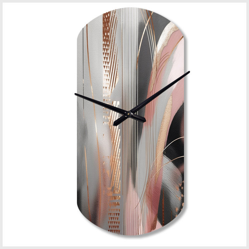 Pink Rose gold Circle Complexity I - Transitional Shapes Asymmetrical Metal Wall Clock, Modern Cylinder Wall Clock Print