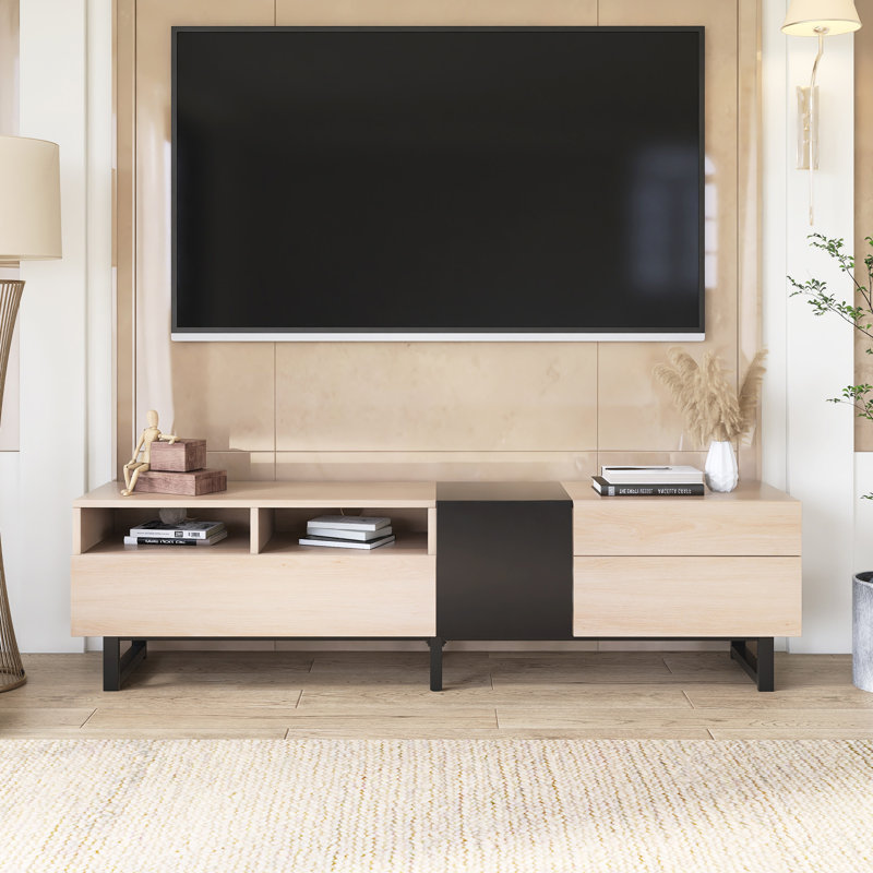Wood Modern TV Stand For Tvs Up To 80", Natural