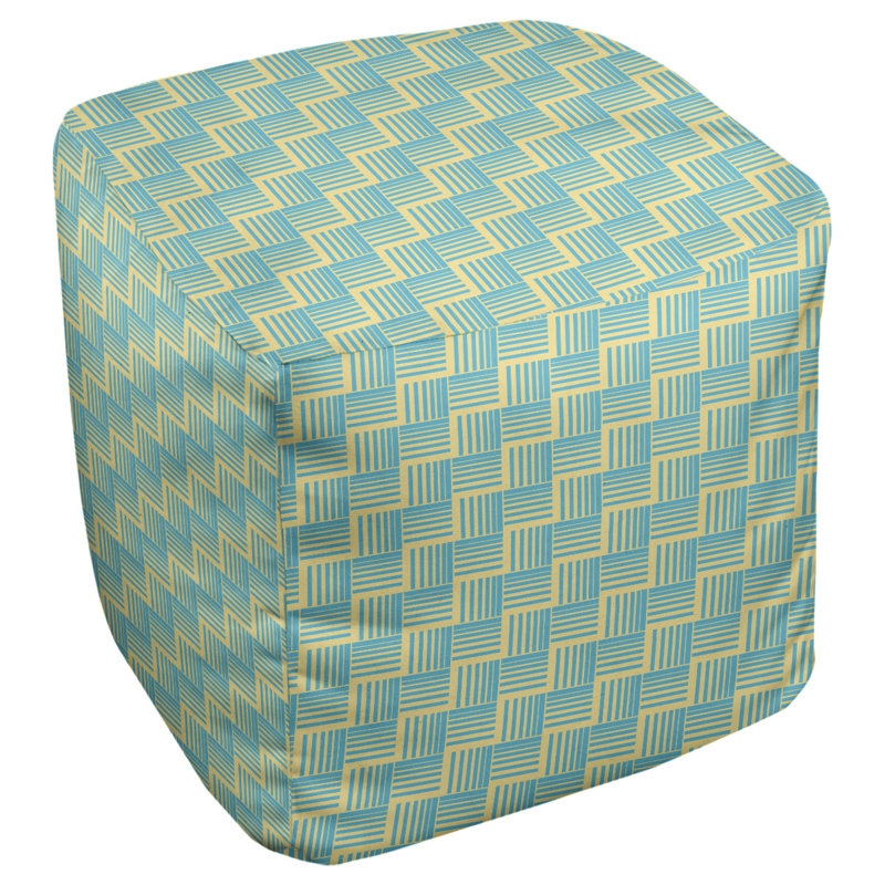 Repose-pieds cubique à rayures classic basketweave, Jaune / bleu sarcelle