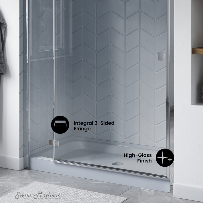 Voltaire 60" x 36" Single-Threshold, Center Drain, Shower Base in Gray, Gray, Center