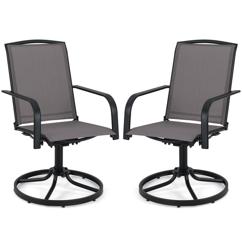Ensemble de 2 chaises de patio pivotantes avec dossier haut et base ronde en métal pour la cour
