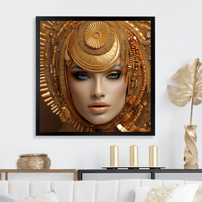 Golden Luxe Woman Diva - art mural tendance, Cadre photo noir, H 36 po x l 36 po x P 1,5 po