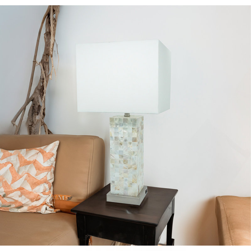 Modern White Chrome-Finished Base Mosaic Pattern 1Pc Table Lamp Soft Diffused Light White Shade