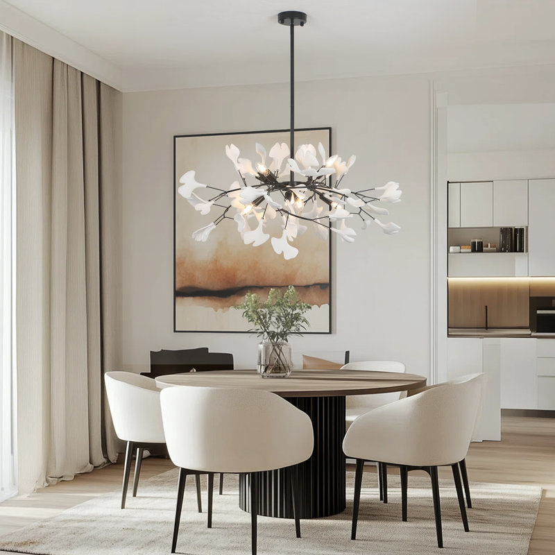 Lustre 8 lumières de luxe Ginkgo, laiton, Noir mat