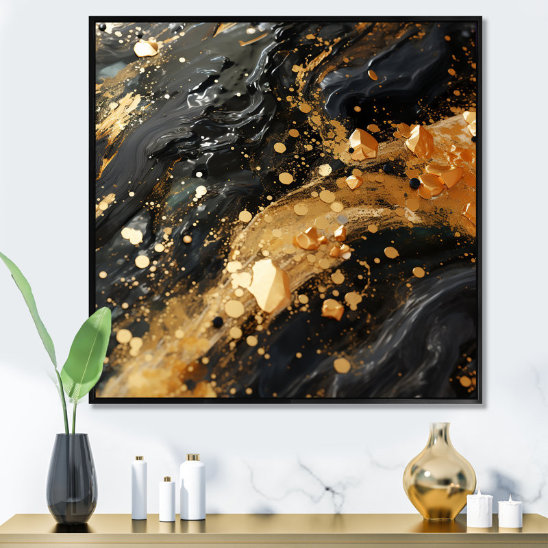 Gold And Black Galactic Drift - Abstract Wall Art, Black, 30" H x 30" W