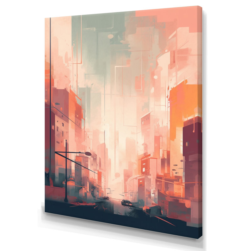 Modern Cubism Cityscape II - City, reproduction d'art sur toile, H 20 po x l 12 po x P 1 po, Toile tendue