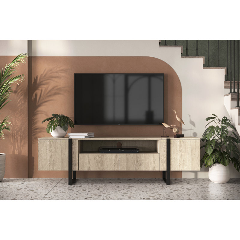 Alexzandyr Unfinished TV Stand for TVs up to 55", Oak/Black