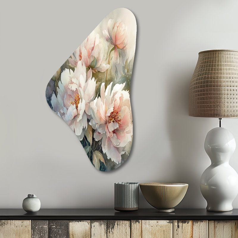 Lupien - pivoines asymétriques, reproduction d'art murale en métal, H 31 po x l 17 po