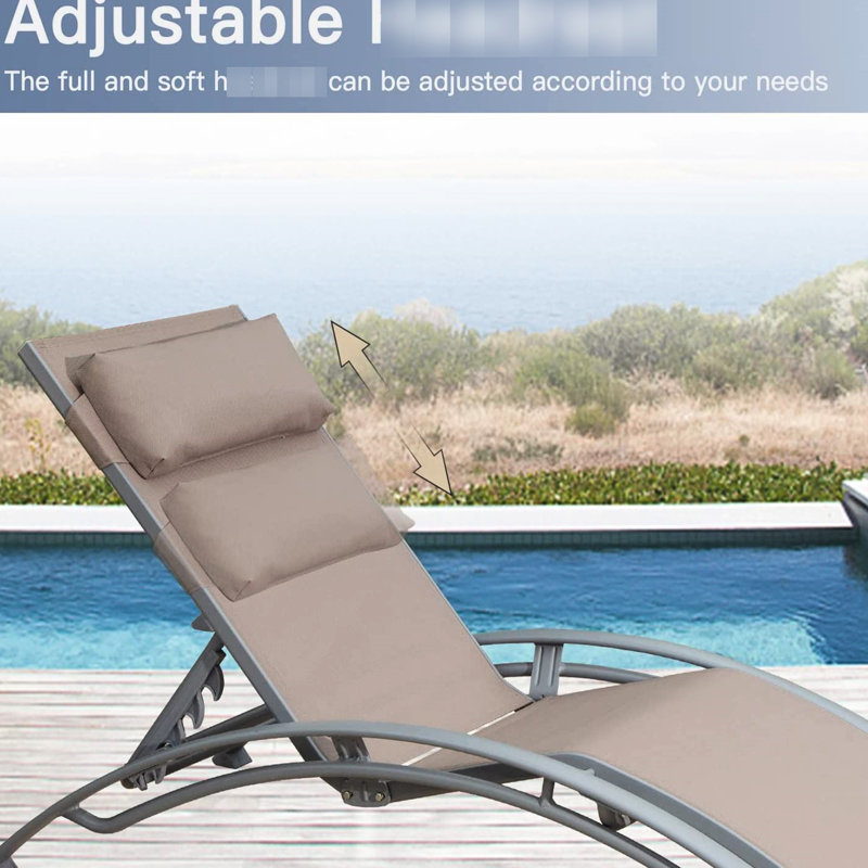 Chaise longue d'extérieur 2 - Dossier et coussin réglables. Rouille forte - aluminium. Tissu, séchage rapide. 5 réglages. Kaki pour la plage, piscine, kaki, structure en aluminium, positions, coussin amovible, tissu