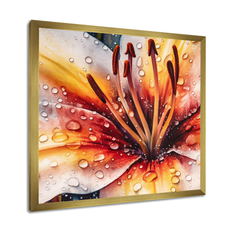Sérénade orange sur toile, Encadrement doré, H 36 po x l 36 po x P 1,5 po