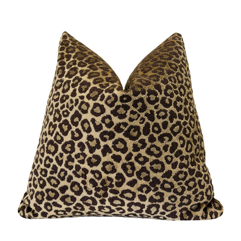 Housse de coussin en velours Leopard, Imprimé animal brun, Carré 22 po