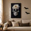 Art mural sur toile, crâne blanc avec magnolias sur fond noir-1158473038