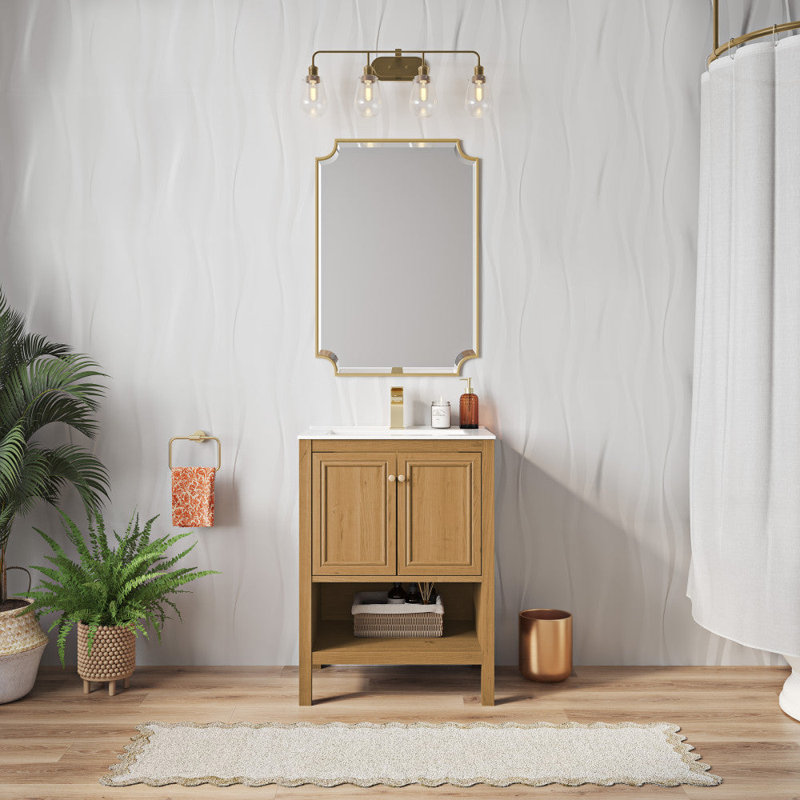 Château 24" Freestanding Bathroom Vanity Oak with Sink Top, White, Single-Hole, Golden