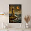 Art sur toile, phare doré sur une côte rocheuse sous le croissant de lune-133063284