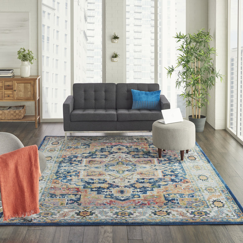 Tapis traditionnel bleu Raymond, Rectangle 8 pi 10 po x 11 pi 10 po