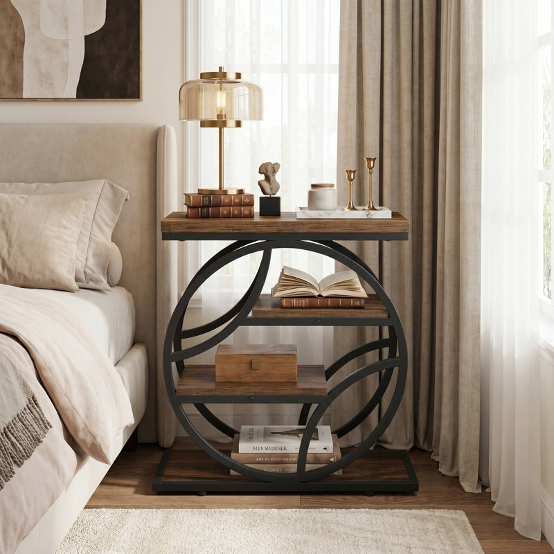 Table de bout industrielle étroite de 25,6 po avec 4 tablettes de rangement à 4 niveaux, table d'appoint latérale autoportante pour le salon et la chambre à coucher