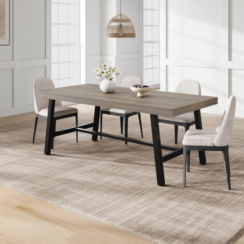 Rectangular Dining Table for 6-8, Modern Industrial Sturdy Table, Heat-Resistant, Gray Wood