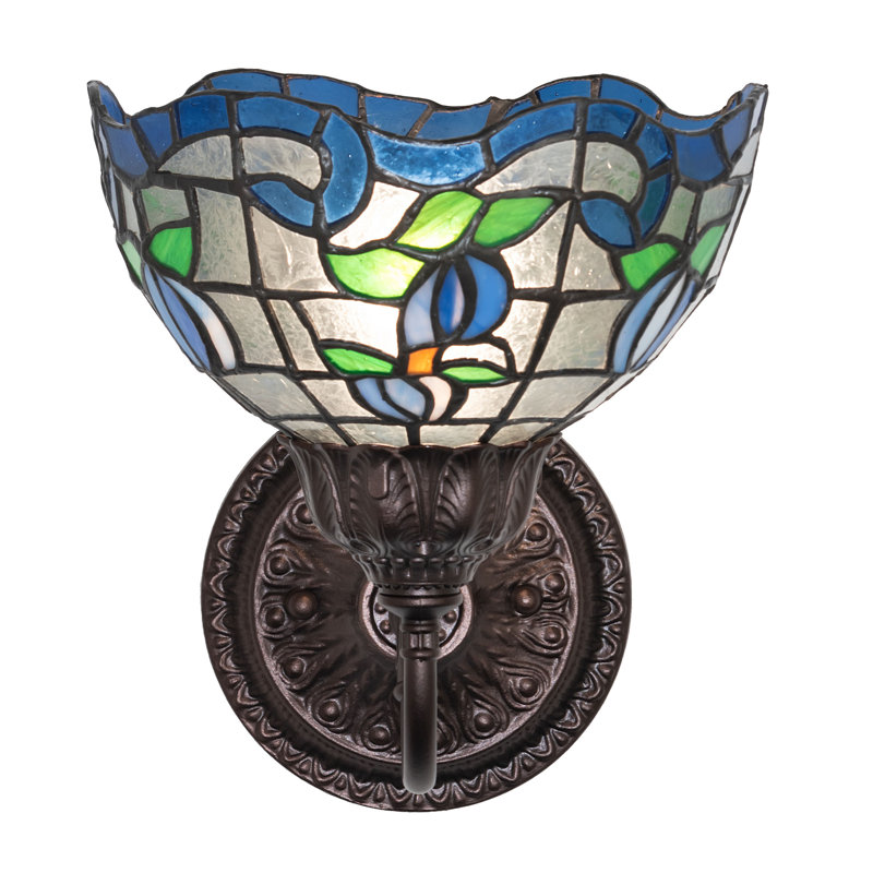 7" Wide Roseborder Wall Sconce, Clear/Blue/Green/Yellow, 9" H x 7" W x 9" D