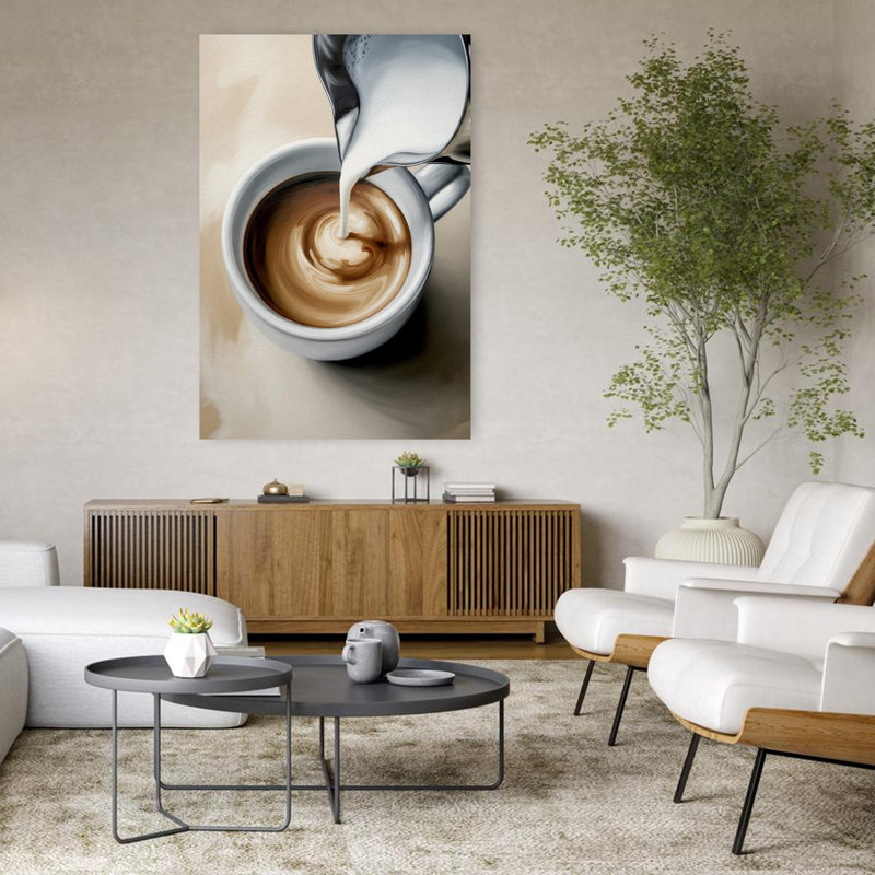 «Creamy Coffee Pour», art mural contemporain, H 48 po x l 32 po