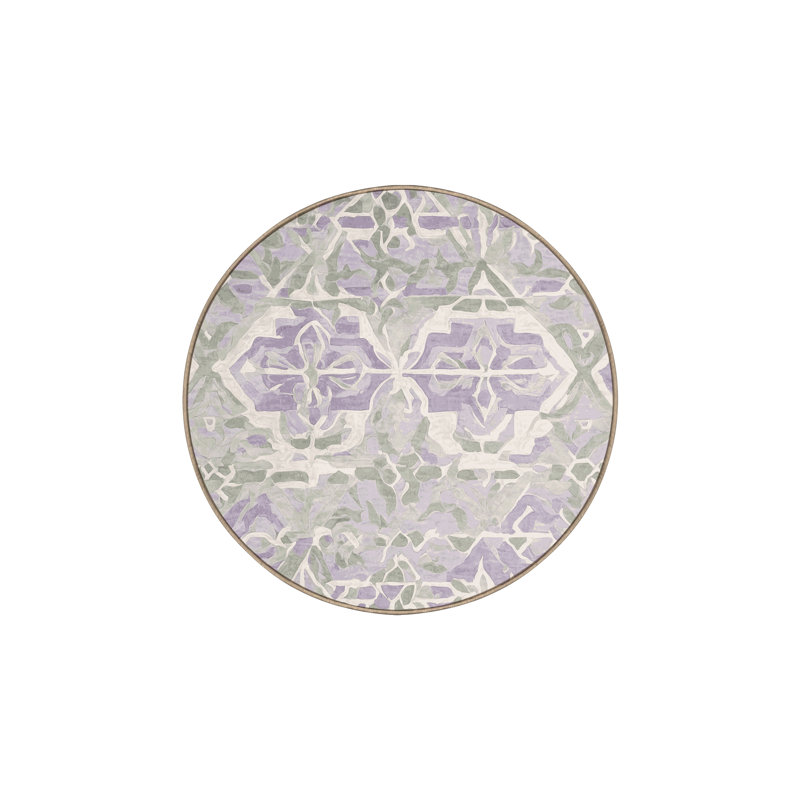 Tapis beige soyeux et moelleux, Rond 3 pi