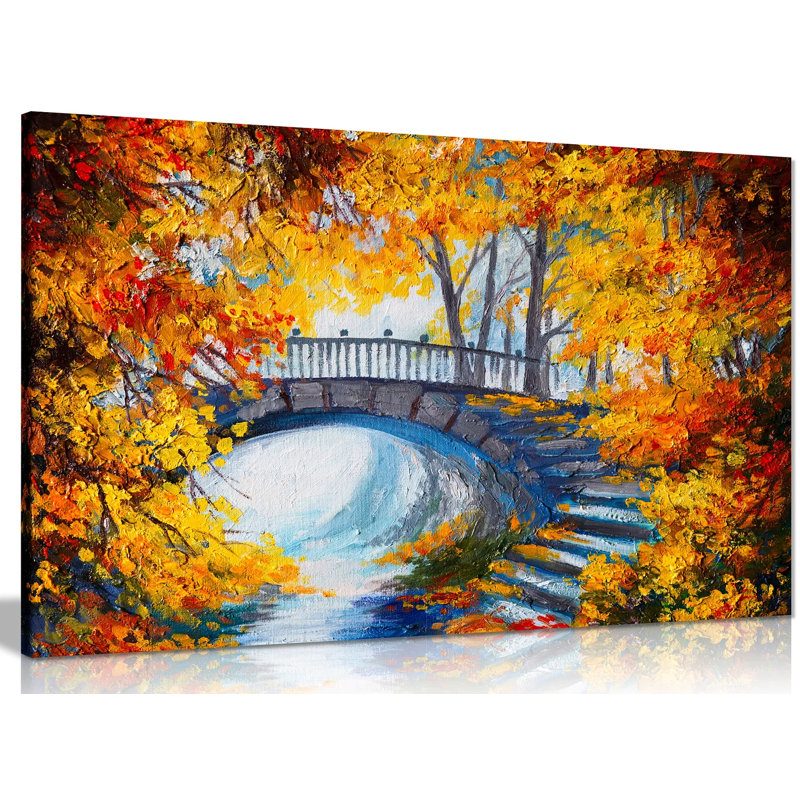 Autumn Forest Bridge - Wrapped Canvas Print, 41cm H x 61cm W