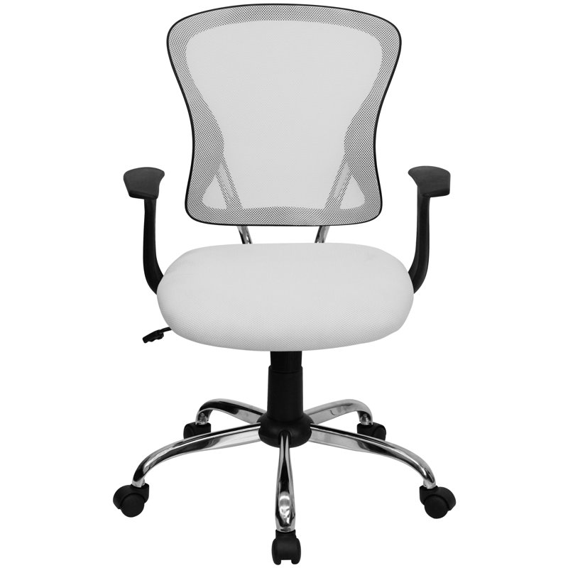 Mid-Back Mesh Swivel Task Office Chair with Chrome Base and Arms, White