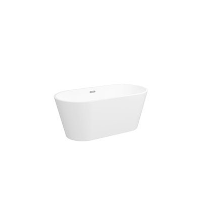 Baignoire autoportante en acrylique, baignoire de conception moderne et contemporaine avec bonde en chrome et trop-plein à fente classique, blanc brillant, certifié cUPC, 02136