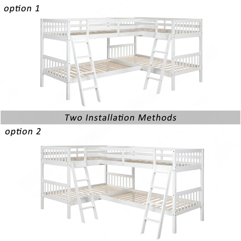 L-Shaped Bunk Bed With Ladder,Twin Size-Gray, White