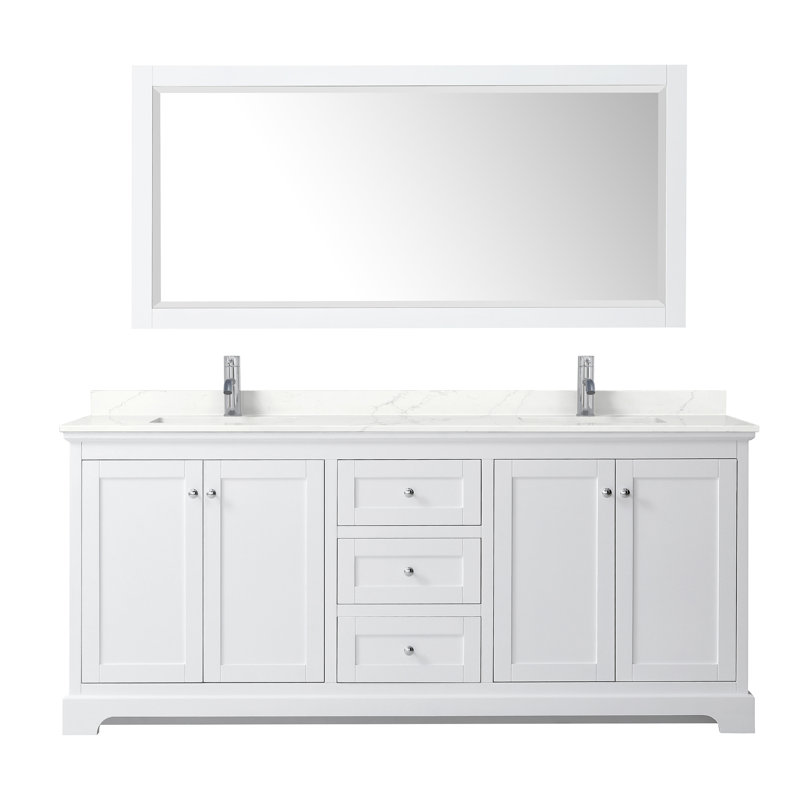 Ensemble de meuble-lavabo double 80 po Avery, Blanc, Marbre de culture blanc, Chrome poli