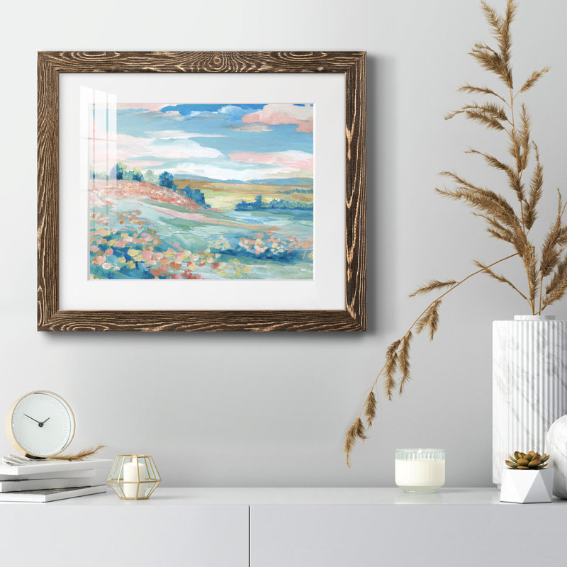 Vue pastorale - Peinture encadrée, Encadré de bois de noyer, H 24 po x l 18 po x P 1,5 po