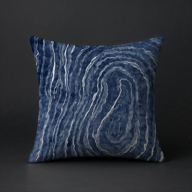 Coussin décoratif intérieur / extérieur gris Modern Modern, Carré 20 po, Gris / denim abstrait 3