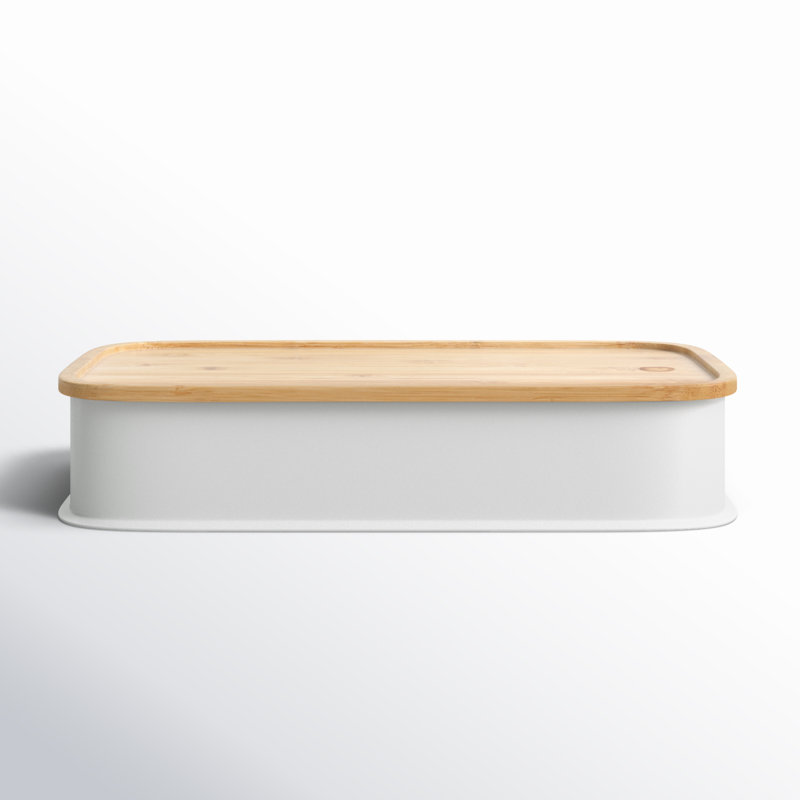 Oloran Recycled Plastic Bin with Bamboo Lid, 3" H x 16.9" W x 8.4" D