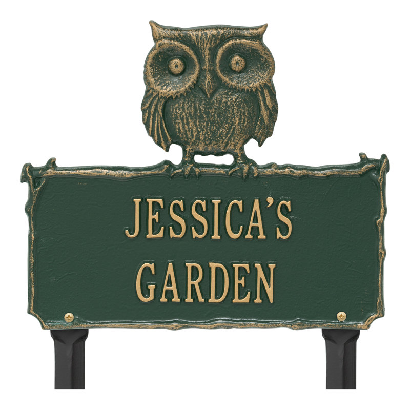 Owl Personalized Garden Sig, Green/Gold, Yes