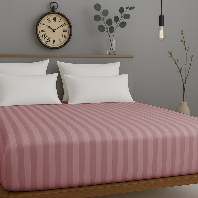 Microfiber Stripe Fitted Sheet – Soft, Durable, and Wrinkle-Free, Double (4'6), Pink