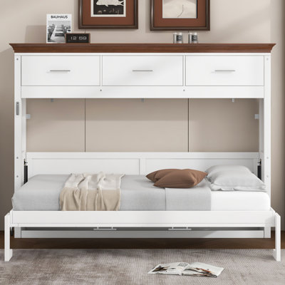 Lit escamotable simple avec 3 tiroirs, blanc