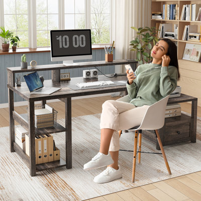 Bureau d'ordinateur Modern Farmhouse avec lumières DEL et prises de courant