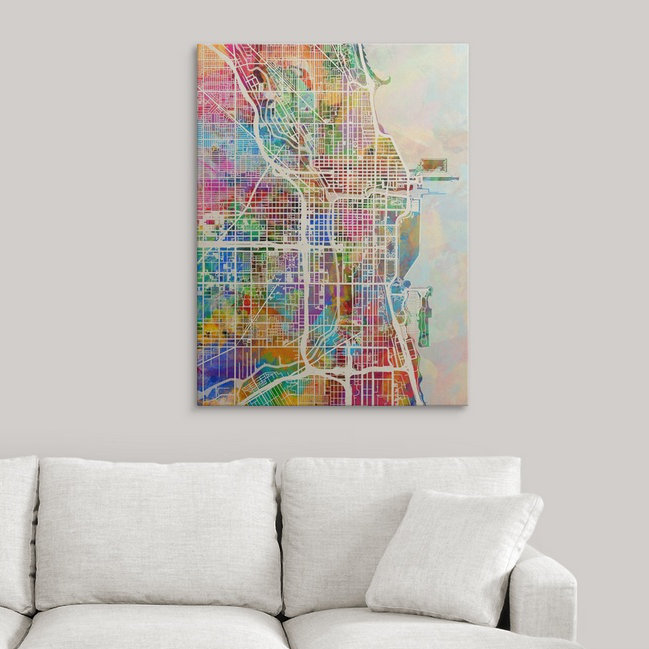 «Chicago City Street Map» par Francy, impression, H 24 po x l 18 po x P 1,5 po, Toile