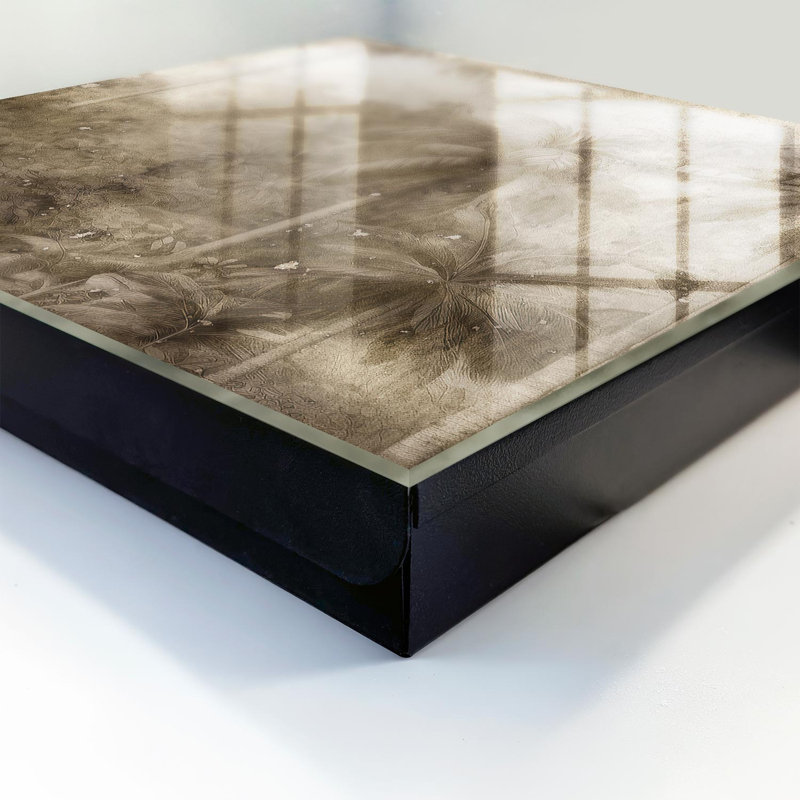 Key box, Opens to the left, 30x30x5, Black, Tropical jungle in beige shades, 