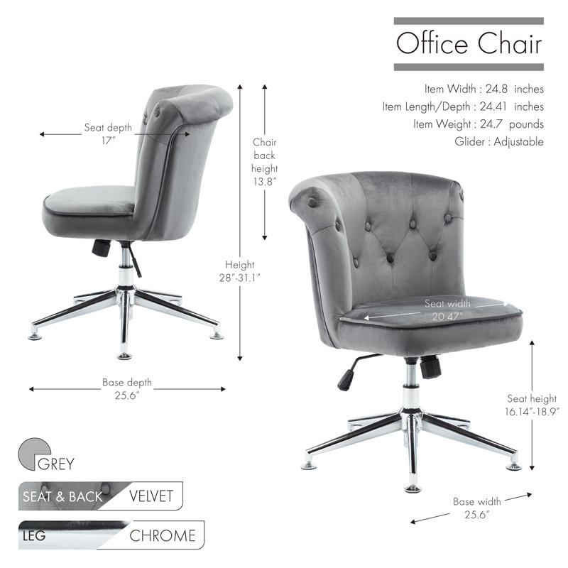 Velvet Office Chair, Grey