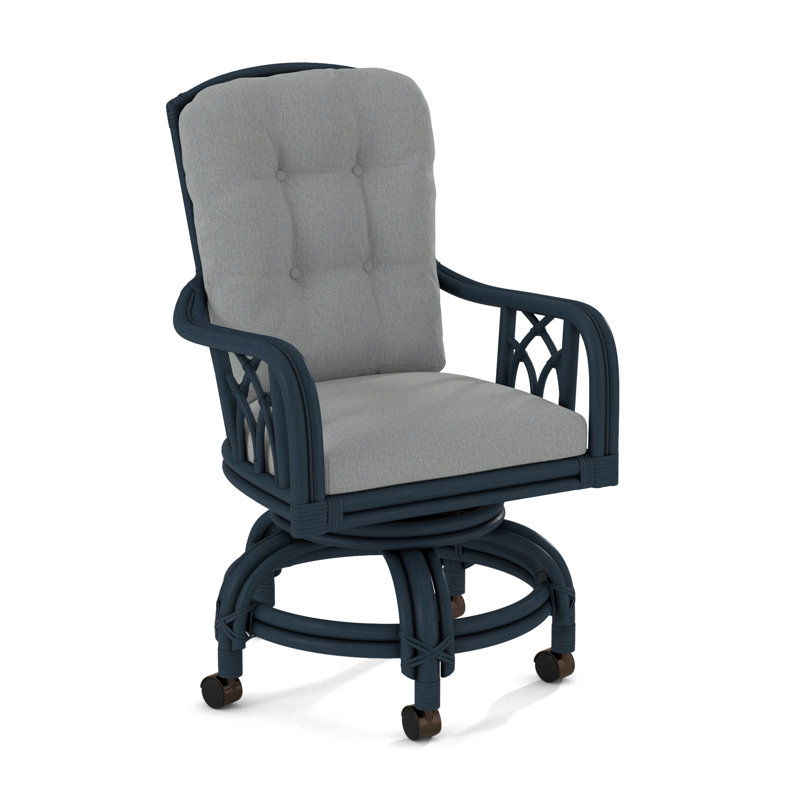 Edgewater Castered Arm Chair, Black, Light Blue Performance Fabric; 0851-55