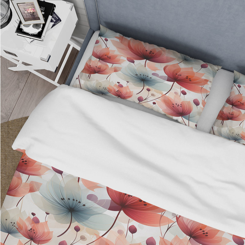 Élégant motif floral rouge - Ensemble de housse de couette floral, Housse de couette pour grand lit et 2 taies décor