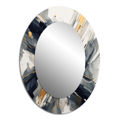 Or et gris Abstractions I - miroir mural ovale moderne