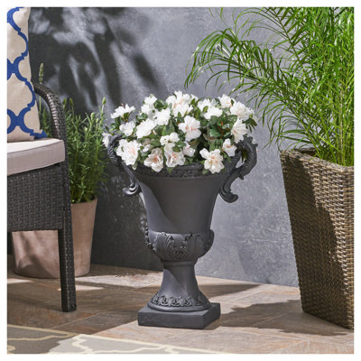 Pot de fleurs DELPHINE en oxyde de magnésium noir - Pot de jardin extérieur élégant avec drainage et bouchon