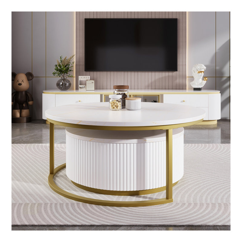 Table basse gigogne moderne moderne cannelée avec tiroir