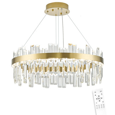 Lustres modernes en cristal Glod pour la salle à manger, luminaire suspendu 3 lumières à température / intensité variable avec télécommande, luminaires suspendus réglables en hauteur pour la cuisine, le salon