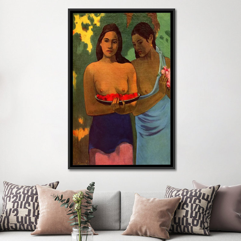 Reproduction d’art sur toile, "deux thaitiennes (deux tahitian féminins)" Paul Gauguin, H 48 po x l 32 po x P 1,5 po