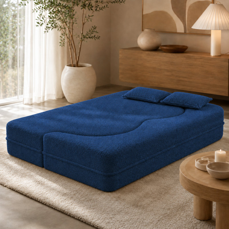 Boneless 2-In-1 Folding Convertible Sofa Bed - 78 Inch Boneless Teddy Loveseat Sleeper, Foldable Floor Futon Couch With Pillow, Pull-Out Modular Matress For Small Spaces (Living Room/Bedroom/Dorm)