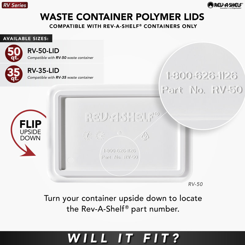 Rev-A-Shelf 35Qt Garbage Can for Kitchen and Bathroom Cabinet Replacement Plastic Trash Bin Lid Only, White